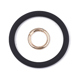 Black Silicone Bangle Keychains, with Alloy Spring Gate Rings, Light Gold, Black, 115mm