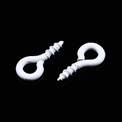 White Spray Painted Iron Screw Eye Pin Peg Bails, For Half Drilled Beads, Cadmium Free & Nickel Free & Lead Free, White, 8x4x1mm, Hole: 2mm, Pin: 1.4mm