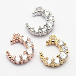Mixed Color Brass Micro Pave Grade AAA Cubic Zirconia Charms, Moon, Lead Free & Nickel Free & Cadmium Free, Mixed Color, 12x10x3mm, Hole: 1mm