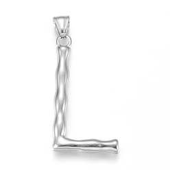 Letter L 304 Stainless Steel Pendants, Bamboo Shaped Letter, Stainless Steel Color, Letter.L, 47x24.5x5.5mm, Hole: 5x8mm