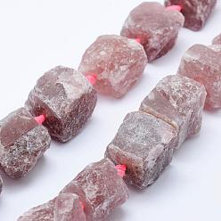 Quartz Fraise Naturel de fraise de quartz brins de perles, nuggets, 18~37x12~30mm, Trou: 2mm, Environ 16~17 pcs/chapelet, 16.5 pouces ~ 17.3 pouces (42~44 cm)