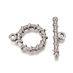 Stainless Steel Color 304 Stainless Steel Toggle Clasps, Ring, Stainless Steel Color, Ring: 19x14.6x2.5mm, Hole: 1.7x2.2mm, Bar: 6.2x21.8x2.7mm, Hole: 1.7x2mm