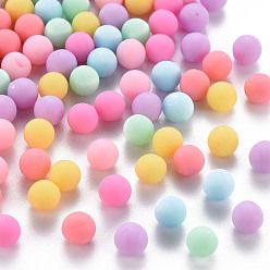 Mixed Color Opaque Acrylic Beads, Frosted, No Hole, Round, Mixed Color, 6mm, about 3900pcs/500g