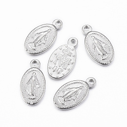 Stainless Steel Color 304 Stainless Steel Pendants, Oval with Virgin Mary, Stainless Steel Color, 12.5x6.5x1.5mm, Hole: 1mm