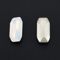 White Opal K9 Glass Rhinestone Cabochons, Pointed Back & Back Plated, Faceted, Rectangle Octagon, White Opal, 12x6x3mm