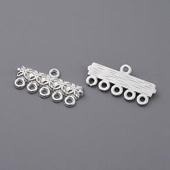 Silver Tibetan Style Alloy Chandelier Components Links, 5-Strand Reducer Connector, Lead Free and Cadmium Free, Silver Color, 12mm wide, 25mm long, hole: 1.5mm