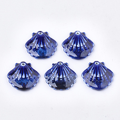 Blue Handmade Porcelain Pendants, Fancy Antique Glazed Porcelain, Scallop Shell Shape, Blue, 28.5x30x6mm, Hole: 2mm