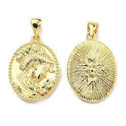 Real 18K Gold Plated Rack Plating Brass Pendants, Lead Free & Cadmium Free, Long-Lasting Plated, Oval with Human Charm, Real 18K Gold Plated, 22.5x16x5mm, Hole: 6x3mm