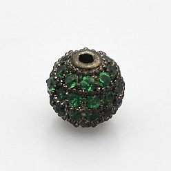 Bronze Cz laiton micro pave grade aaa lime vert couleur zircone cubique perles rondes, sans cadmium et sans nickel et sans plomb, gris anthracite, 6mm, Trou: 1.5mm