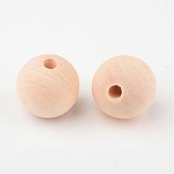 Bisque Unfinished Wood Beads, Natural Wooden Loose Beads Spacer Beads, Round, Lead Free, Bisque, 20x18mm, Hole: 4~5mm