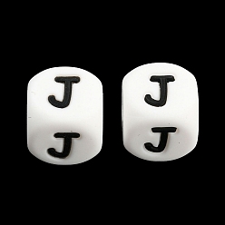 Letter J 20 piezas de cuentas de silicona con letras de cubo blanco 12x12x12 mm cuentas cuadradas del alfabeto con dados con 2 mm agujero espaciador cuentas de letras sueltas para pulsera collar fabricación de joyas, letter.j, 12 mm, agujero: 2 mm
