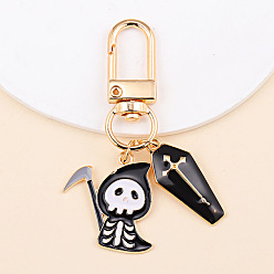 Skull Alloy Enamel Pendant Keychain, for Bag Car Pendant, Golden, Skull, 6~8cm