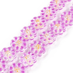 Orchid Handmade Lampwork Beads Strands, Flower, Orchid, 13.5x6.5mm, Hole: 0.7mm, about 28pcs/strand, 15.12''(38.4cm)