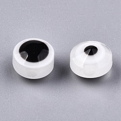 Clear Resin Beads, Flat Round, Evil Eye, Clear, 6x4mm, Hole: 1.5mm