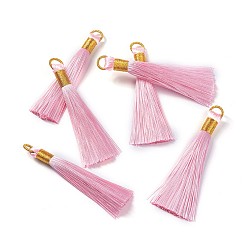 Pearl Pink Nylon Tassel Big Pendants, with Iron Findings, Golden, Pearl Pink, 80x8.5mm, Hole: 5x6.5mm