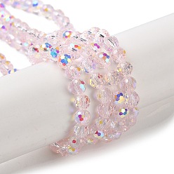 Pink Transparentes perles de verre de galvanoplastie brins, de couleur plaquée ab , facette, ronde, rose, 3.8x4.2mm, Trou: 0.9mm, Environ 98 pcs/chapelet, 14.96'' (38 cm)