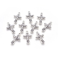 Antique Silver Tibetan Style Alloy Pendants, for Easter, Crucifix Cross, Antique Silver, Cadmium Free & Nickel Free & Lead Free, 23.5x15x3mm, Hole: 1.5mm