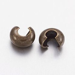 Antique Bronze Brass Crimp Beads Covers, Nickel Free, Antique Bronze Color, Size: About 3mm In Diameter, Hole: 1.2~1.5mm