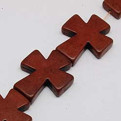 Dark Red Synthetic Turquoise Beads Strands, Dyed, Cross, Dark Red, 35x30x7mm, Hole: 1mm, about 98pcs/1000g
