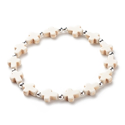 Blanc Bracelet extensible en perles croisées turquoise synthétique (teint), bijoux de pierres précieuses de religion pour les femmes, blanc, diamètre intérieur: 2-1/4 pouce (5.6 cm)