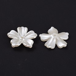 Creamy White 5-Petal Flower ABS Plastic Imitation Pearl Bead Caps, Creamy White, 20x20x4mm, Hole: 1.5mm