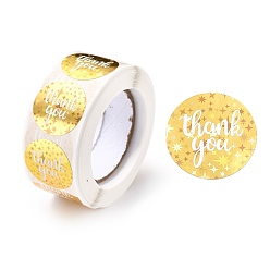 Gold Thank you Stickers Roll, Self-Adhesive Paper Gift Tag Stickers, for Party, Decorative Presents, Flat Round , Gold, 25x0.1mm, about 500pcs/roll