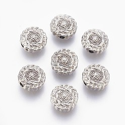 Platinum Tibetan Style Alloy Beads, Lead Free & Cadmium Free, Flat Round, Platinum Color, 10x4mm, Hole: 1.5mm