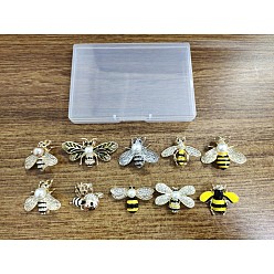 Color mezclado Broches de abeja de esmalte de aleación nbeads, con diamantes de imitación y perlas de plástico, color mezclado, 10 unidades / caja
