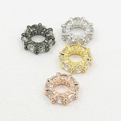 Mixed Color Brass Cubic Zirconia European Beads, Rondelle, Mixed Color, 8x3mm, Hole: 4mm