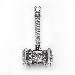 Antique Silver 304 Stainless Steel Big Pendant, Hammer, Antique Silver, 58x28x15mm, Hole: 4mm