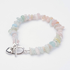Morganite Bracelets en perles de morganite naturelles, avec alliage fermoirs toggle, cœur, 8-1/4 pouces (208 mm)