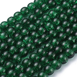 Dark Green Spray Painted Crackle Glass Beads Strands, Round, Dark Green, 10mm, Hole: 1.3~1.6mm, about 80pcs/strand, 31.4 inch