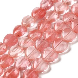 Cherry Quartz Glass Synthetic Cherry Quartz Glass Beads Strands, Heart, 10x10.5~11x5mm, Hole: 1.2mm, about 40pcs/strand, 15.35''(39cm)