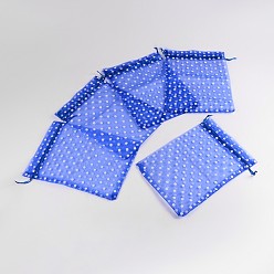 Bleu Royal Sacs en organza imprimés à pois, rectangle, bleu royal, 16x13 cm
