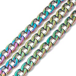 Rainbow Color Vacuum Plating 304 Stainless Steel Cuban Link Chains, Unwelded, with Spool, Rainbow Color, 22.5x15x4mm, 16.4 Feet(5m)/roll