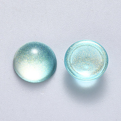 Aquamarine Transparent Spray Painted Glass Cabochons, with Glitter Powder, Half Round/Dome, Aquamarine, 12x6mm