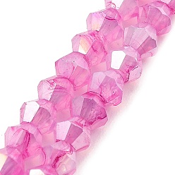 Hot Pink Imitation Jade Glass Beads Strands, AB Color Plated, Faceted, Bicone, Hot Pink, 4.5x4mm, Hole: 1mm, about 89~100pcs/strand, 13.31''~14.25''(33.8~36.2cm)