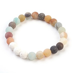 Amazonite Natural Flower Amazonite and Natural Dyed Lava Rock Stretch Bracelets, Frosted, Round, 2-1/8 inch(5.5cm)