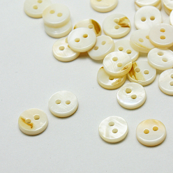 Seashell Color 2-Hole Shell Flat Round Buttons, Seashell Color, 9x1.5mm, Hole: 1.5mm