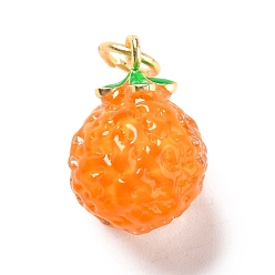 Orange Pendentifs au chalumeau faits à la main, avec les accessoires en laiton, sans cadmium et sans plomb, couleur or mat, orange, 18~18.5x12.5~13mm, Trou: 4mm