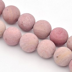 Rhodonite Brins de perles de rhodonite naturelle rondes givrées, 8mm, Trou: 1mm, Environ 47~49 pcs/chapelet, 14.9~15.6 pouce