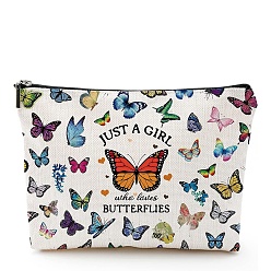 Mariposa Bolsa de almacenamiento de maquillaje de algodón y lino, neceser de viaje multifuncional, bolso de mano con cremallera para mujer, mariposa, 18x25 cm