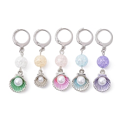 Mixed Color 304 Stainless Steel Pendant Decoration, with Alloy Charms and Glass Bead, Shell Shape, Mixed Color, 44mm