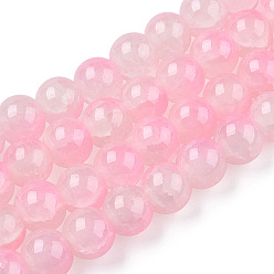 Pink Crackle Baking Painted Imitation Jade Glass Beads Strands, Two Tone, Round, Pink, 6mm, Hole: 1.2mm, about 147pcs/strand, 31.10''(79cm)