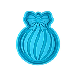 Deep Sky Blue DIY Pendant Silicone Molds, Resin Casting Molds, Christmas Ball with Stripe Pattern, Deep Sky Blue, 50mm