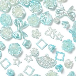 Pale Turquoise Gradient Color Opaque Resin Beads, Flower & Leaf & Butterfly, Mixed Shapes, Pale Turquoise, 8~22x8~30x2~7mm, Hole: 1.8~2mm