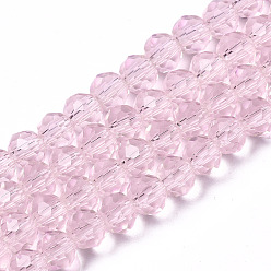 Pink Glass Beads Strands, Faceted, Rondelle, Pink, 4x3mm, Hole: 0.4mm, about 123~127pcs/strand, 16.5~16.9 inch(42~43cm)
