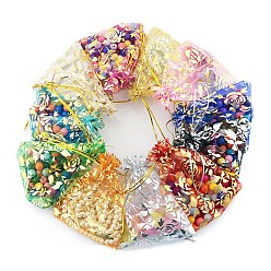 Color al azar Bolsas de organza con cordón para joyas, bolsas de regalo de fiesta de boda, rectángulo con estampado de flores en oro, color al azar, 9x7 cm