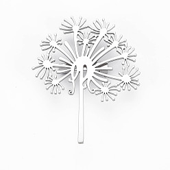 Stainless Steel Color Dandelion Brooch, 201 Stainless Steel Flower Lapel Pin for Backpack Clothes, Nickel Free & Lead Free, Stainless Steel Color, 52.5x41.5x6.5mm, Pin: 0.7mm