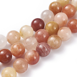 Other Jade Natural Red Yellow Jade Bead Strands, Round, 8mm, Hole: 0.7mm, about 50~51pcs/strand, 15.7 inch(40cm)